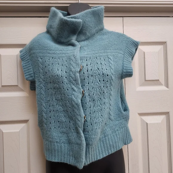 Women's Teal Button Up Woolen Angora Sweater w/ Pockets By Free People sz. Small - Picture 1 of 16